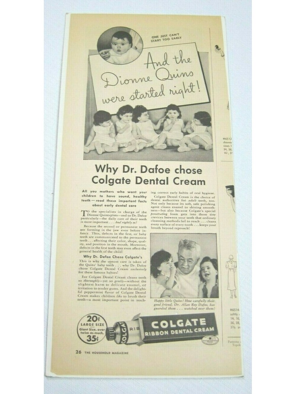 1930s Colgate Dental Cream: The Dionne Quins Vintage Print Ad